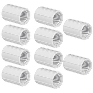 Imagem de Yahenda 10 peças 1/2 polegada PVC duplo acoplamento roscado fêmea encaixe de tubulação rosca fêmea encaixe de tubo sistema de irrigação por gotejamento de jardim acoplador PVC Npt para extensão de