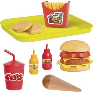 Imagem de Hamburguer De Brinquedo Com Acessórios Bandeja Happy Food Acessórios D