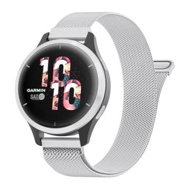Imagem de Pulseira de relógio de 18 mm compatível com Garmin Venu 2s/ Venu 3s/ Vivoactive 4s/ Vivomove 3s/ Forerunner 255s/255s Music/265s, pulseira de aço inoxidável de malha de metal de liberação rápida,