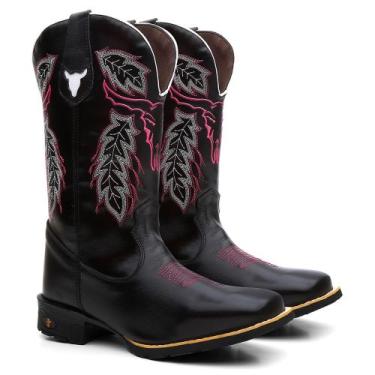 Imagem de Bota Texana Feminina Country Em Couro Cara de Boi Preta Ref. CDB-F-Pre