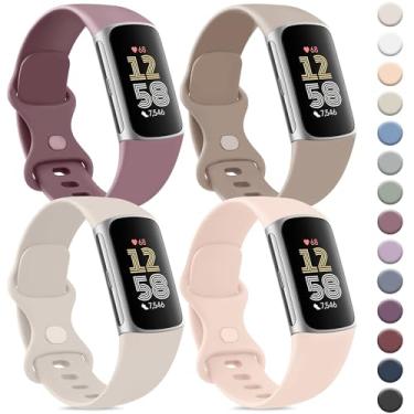 Imagem de Vancle Pulseira compatível com Fitbit Charge 6 para mulheres e homens [pacote com 4], pulseiras esportivas clássicas de substituição macia para Fitbit Charge 5 Fitness & Health Tracker (rosa claro +