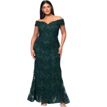 Imagem de Xscape Vestido feminino plus size tomara que caia com decote em coração, Verde caçador, 48