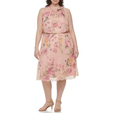 Imagem de Jessica Howard Estilo feminino midi sem mangas chiffon Lurex, Blush, 17 Plus Size