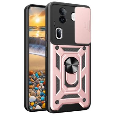 Imagem de Capa CSmall para Oppo Reno 11 Pro com capa de lente de câmera deslizante, capa de proteção à prova de choque de grau militar com suporte de anel giratório para Reno 11 Pro SJ ouro rosa