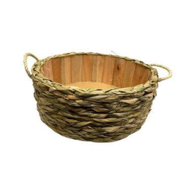 Imagem de Cesta Redonda Madeira Trançada C Taboa Alça Palha Ref 783 - Inspira Fl