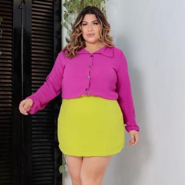 Imagem de Conjunto Social 2  Peças Manga  Longo Cropped E Short Saia Plus Size -