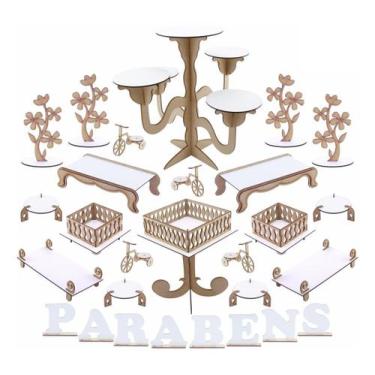 Imagem de Kit Festa Mdf Branco - Candelabro Decorativo - 28 Peças - Maxdecor Dec