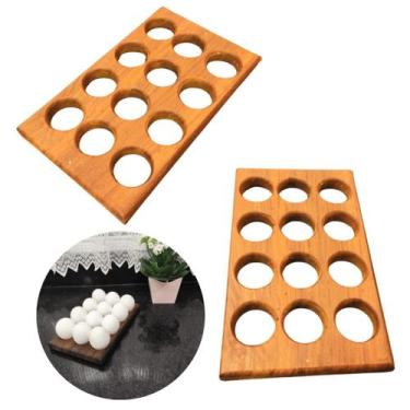 Imagem de Porta 12 Ovos Madeira Suporte Organizador Dispenser Bandeja - Decor Lu