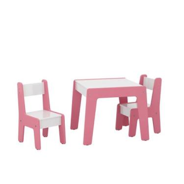 Imagem de Mesa infantil com 2 cadeiras mdf Diana rosa com branco - Ofertamo