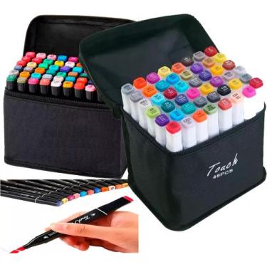 Imagem de Caneta Canetinha Marcador Estojo Ponta Dupla Kit 48 Cores - Touch/Gene