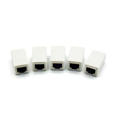 Imagem de REXUS Extensor Ethernet RJ45 Acoplador de cabo de rede, pacote com 5, conector fêmea para fêmea, branco, acoplador em linha para cabo de extensão Ethernet Cat5/Cat5e/Cat6/Cat7 (RJ45-C6X5B)