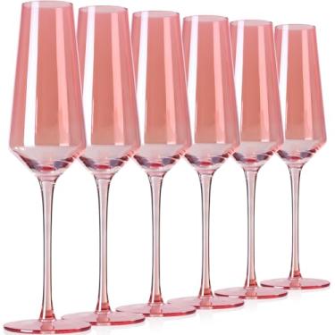 Imagem de TrophyToast Taças de vinho coloridas, conjunto de 6 (rosa blush)
