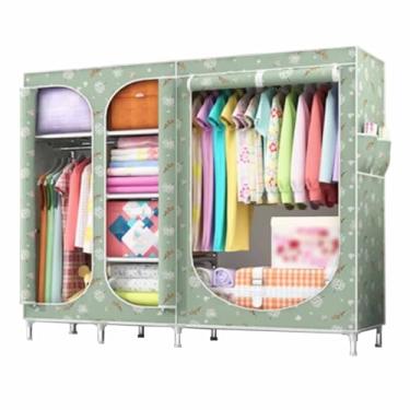 Imagem de Guarda-roupa Armário grande com zíper totalmente fechado, armação de tubo de aço, pano de cetim, guarda-roupa resistente, durável, simples para quarto armário