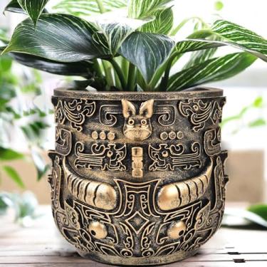 Imagem de Midogaigai Vaso de rosto tribal vintage, vasos de plantas misteriosos exclusivos com drenagem, vasos de flores suculentas ecléticos pequenos para plantas externas e internas, vaso de jardim boho