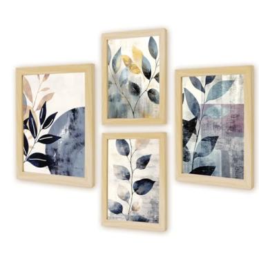 Imagem de Kit 4 Quadros Decorativos Cozinha Plantas Formas Coloridas Jogo Cubos Folhagem Geométrico (Kit 003)