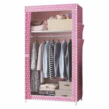 Imagem de Guarda-roupa Armário com zíper, guarda-roupa lateral, não-tecido, simples, moderno, simples, aluguel, armazenamento, guarda-roupa, tubo de aço dobrável armário