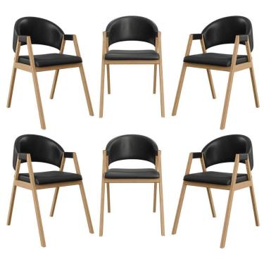 Imagem de Kit 6 Cadeiras Suellen Luxo Reforçada Mesa De Jantar Courino Preto
