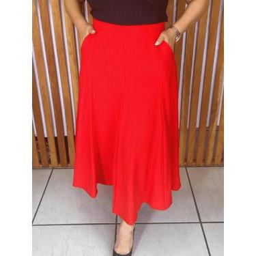 Imagem de Saia Midi Feminina Alfaiataria Evase Sensorial Com Bolso Elegante - CR