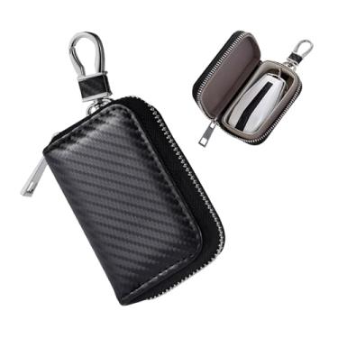 Imagem de Yourkar Bolsa Faraday para chaves de carro, porta-chaves antifurto Faraday de fibra de carbono com zíper, bolsa protetora de chave automática com bloqueio de sinal portátil com zíper, acessórios para
