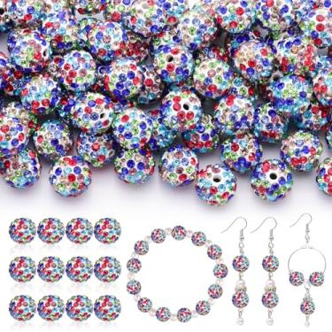 Imagem de 120 peças de contas de strass de 10 mm para fabricação de joias, contas de bola de discoteca Shamballa redondas brilhantes misturadas brancas, contas de discoteca, de cristal, de Natal para pulseira