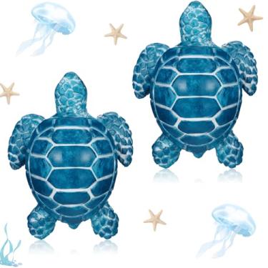 Imagem de Wonderjune Pacote com 2 tampas de parafuso de vaso sanitário decorativas tartarugas marinhas azuis tampas de parafuso de vaso sanitário bonito decoração de banheiro acessórios temáticos divertidos