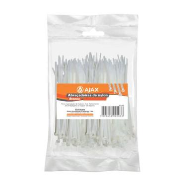 Imagem de Cinta fita abraçadeira de nylon 3,5 x 200 mm branca 100un - AJAX