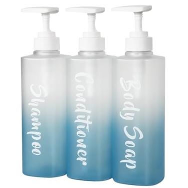 Imagem de AUMIO Conjunto De 3 Dispensadores De Xampu E Condicionador, Frascos De Sabonete Líquido De 17 Oz Com Etiqueta Permanente, Frascos Recarregáveis De Xampu E Condicionador Para Banheiro, Frascos Vazios