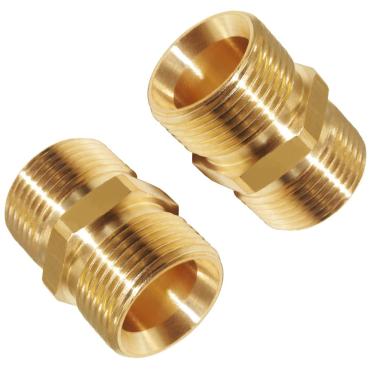 Imagem de Fitvell Acoplador de extensão de mangueira de lavadora de pressão M22 - Adaptador de encaixe de latão de rosca macho métrico de 15 mm para macho de 14 mm 4500PSI 2 peças