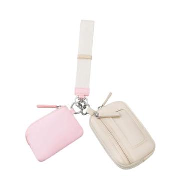 Imagem de Colaxi Carteira de punho de chaveiro Mull Men masculino Bolsa elegante Corrente prática Corrente pequena carteira com bolsa de chaveiro para férias Pesca de, Rosa Bege