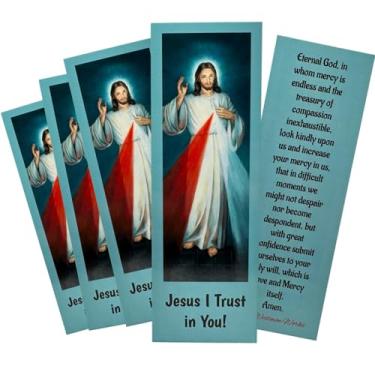 Imagem de Marcador de livro Divine Mercy, pacote com cartão sagrado, Jesus I Trust in You Prayer on Back, conjunto de 5