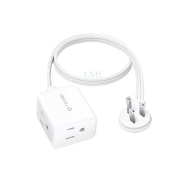 Imagem de TROND Cabo De Extensão Curto Plano De 1,5 Pés - Régua De Energia Plana Em Ângulo Reto, 3 Tomadas De Extensão De Plugue Aterradas, Três Pinos, Fio De Calibre 16, 13 A, Pequeno Para Viagens De Cruzeir