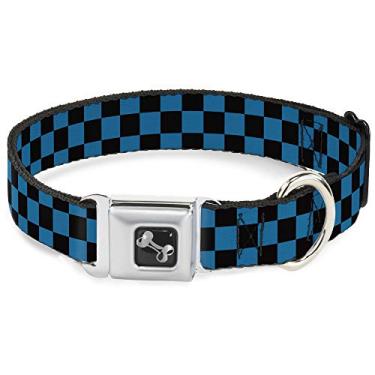 Imagem de Buckle-Down Coleira para cachorro xadrez preta/turquesa, larga pequena/33 a 45 cm, multicolorido