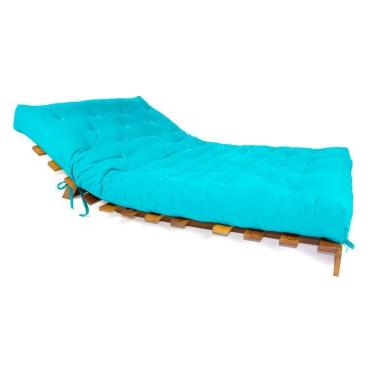 Imagem de Sofá Cama Casal Futon Tokio Azul Turquesa Madeira Maciça Grapia Cor Natural