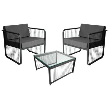 Imagem de Conjunto 2 Poltronas E Mesa Centro Fibra Sintética Santiago Preto-cinza