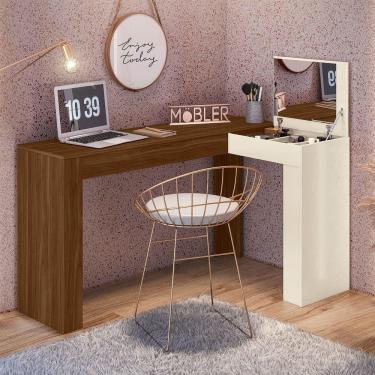 Imagem de Escrivaninha Penteadeira Camarim De Canto Com Espelho Jade Freijó-off White - Mabe Magazine