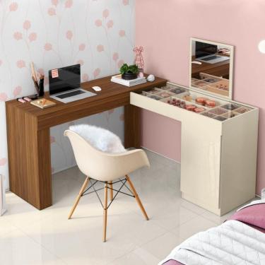 Imagem de Escrivaninha Penteadeira Camarim De Canto Com Espelho Star Freijó-off White - Mabe Magazine