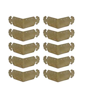 Imagem de FGen 10 peças de borda chinesa de cobre antigo, protetores de mesa de madeira de ângulo direito caixa de joias acessórios de moldura de foto peças de canto de cobre, cor de latão