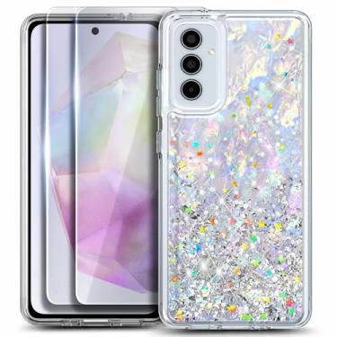 Imagem de WDHD Compatível com Samsung Galaxy A25-5G Capa de telefone de cristal | Capa protetora com estampa de concha real brilhante elegante e brilhante com [pacote com 2 protetores de tela de vidro temperado