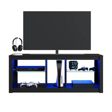 Imagem de Rack Com Led 02 Prateleiras Em Vidro 136cm Preto Proddy Preto