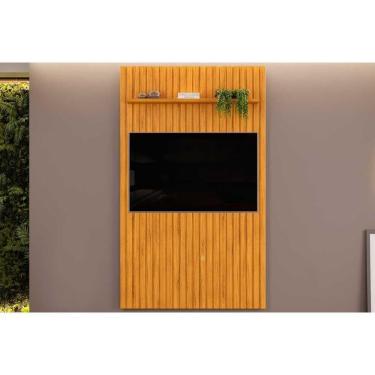 Imagem de Rack Bancada c/ Painel p/ Tv Até 55 Pol Pratic Ripado 1 Prateleira 143x240cm Cedro - Dj Móveis