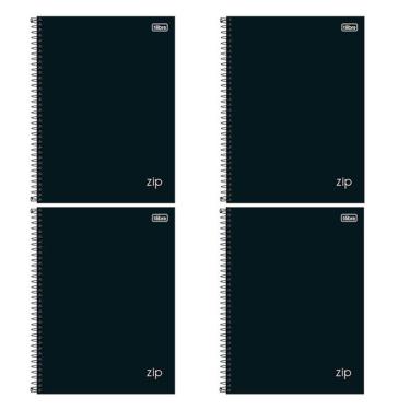 Imagem de Caderno Espiral Universitário Zip 80 Folhas Preto 4 Unidades - Tilibra