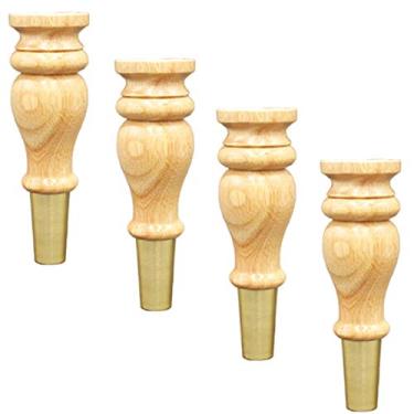 Imagem de LUOFDCLDDD Pernas para móveis, conjunto de 4 pernas de armário de substituição de madeira, perna de móveis de cozinha redonda, pés de armário em forma de borracha, base de latão, para o projeto de
