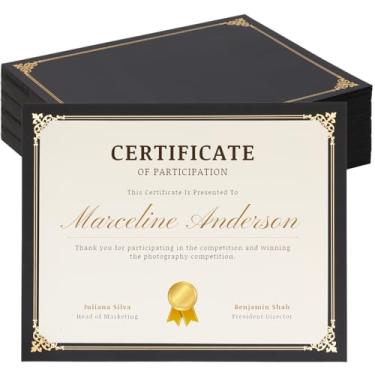 Imagem de 50 porta-certificados de lado único com capa de diploma de borda dourada ou tamanho carta 21 x 28 cm papel de certificado, cartolina, prêmio, graduação, documentos, escola - preto