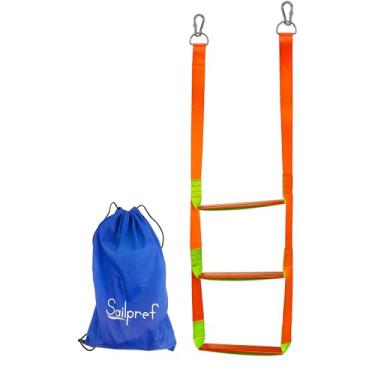 Imagem de Escada de corda para barco, escada de barco de 3 degraus, resistência de 399 kg com degraus planos reforçados com fibra de carbono, escada de corda de embarque dobrável para barco inflável, barco