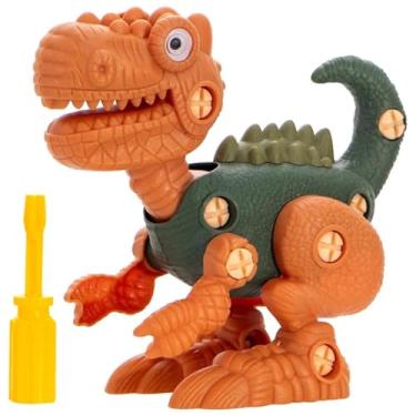 Imagem de Brinquedo para Criança Educativo para Coordenação Dinossauro Monta e Desmonta com Ferramenta Articulado (Dinossauro Laranja)