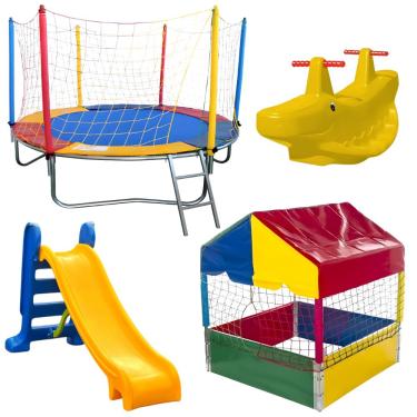 Imagem de Pula Pula Trampolim Cama Elástica 2,30m Piscina Infantil de Bolinhas 1,00m Escorregador Médio Gangorra 2 Lugares
