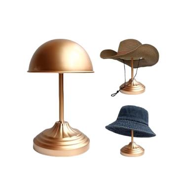 Imagem de CHADWICK Suporte de chapéu de metal independente - estilo cúpula vintage para exibir chapéus, capacetes e perucas - cor dourada elegante
