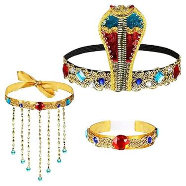 Imagem de Tiara feminina egípcia com contas, colar, pulseira, fantasia egípcia, acessórios de Halloween, chapéu, touca, cosplay, joias, festa de carnaval, coroa de princesa egípcia, rainha, faixa de cabeça