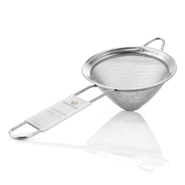 Imagem de Homestia Coador de malha fina de 8,4 cm para cozinha, peneira de coquetel de aço inoxidável 304 para alimentos, coadores de bebidas líquidas para chá, arroz, óleo, macarrão, frutas, legumes (prata)