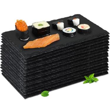 Imagem de Hoolerry 15 tábuas de charcutaria de ardósia de 25 x 15 cm, mini tábua de queijos de ardósia, travessas de sushi preto, pratos individuais de pedra para comida, aperitivos, queijo, carne, festa